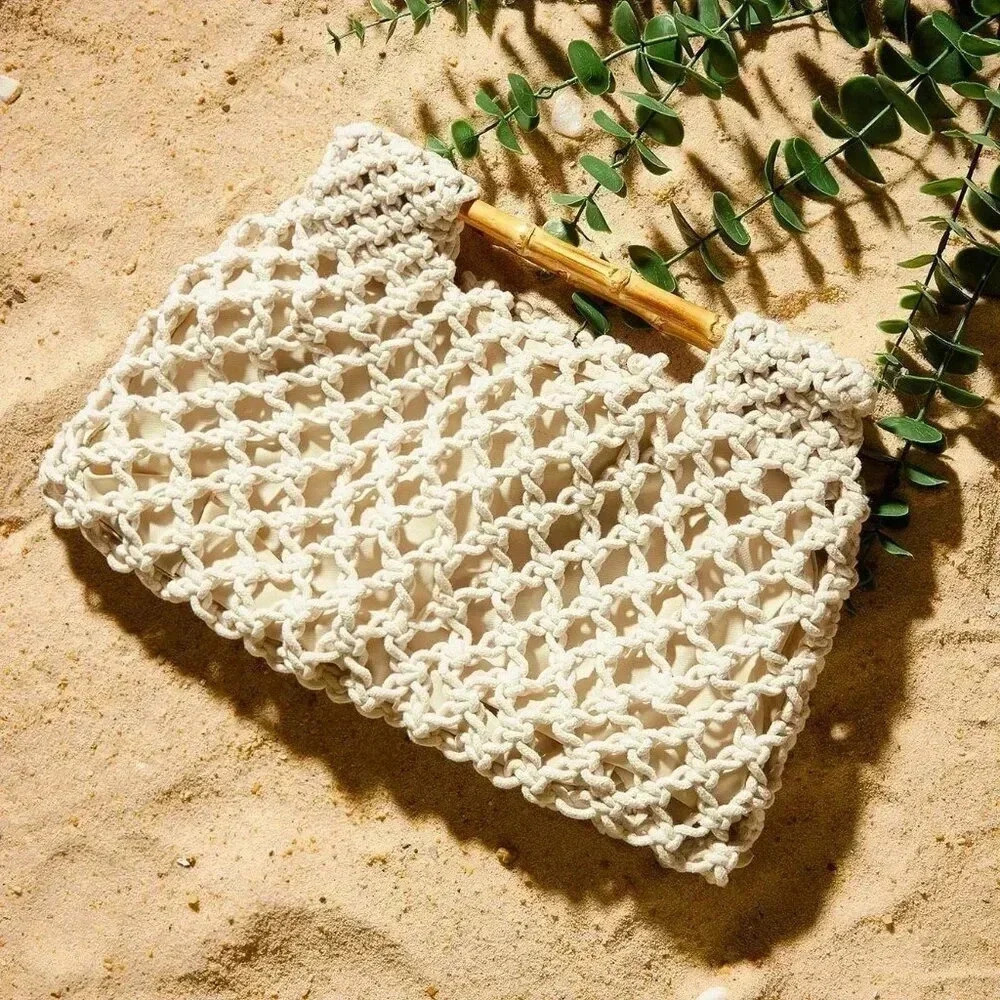 Beige Vacation Women's Woven Clutch Bag - Picture 2 of 6